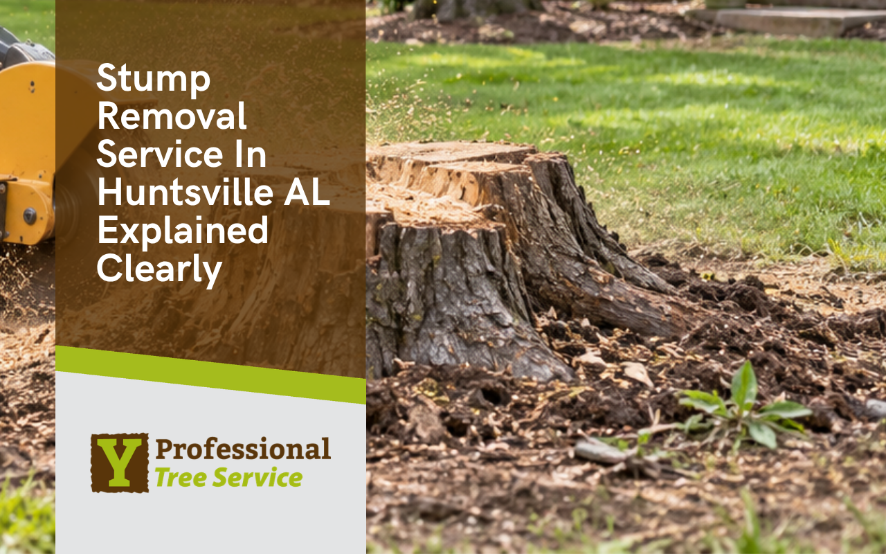 Stump removal service in Huntsville AL clearing an old tree stump