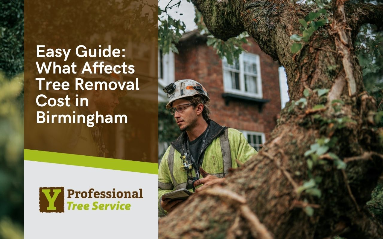 Tree crew assessing yard access factors that affect Tree Removal Cost in Birmingham