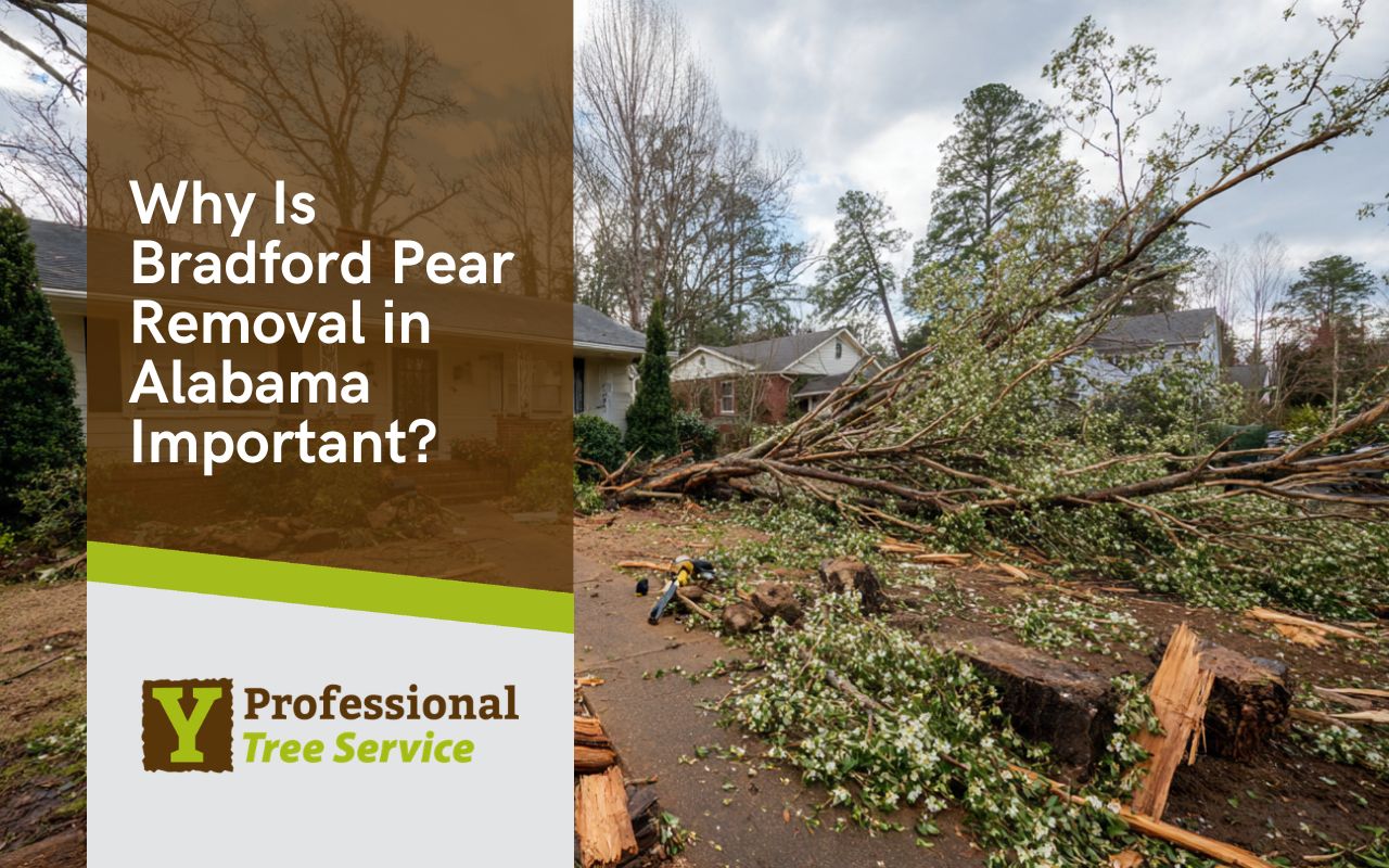 Bradford pear removal in Alabama in a residential front yard
