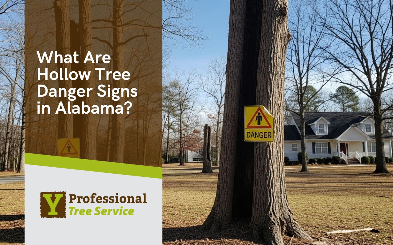 hollow tree danger signs in Alabama during a yard inspection