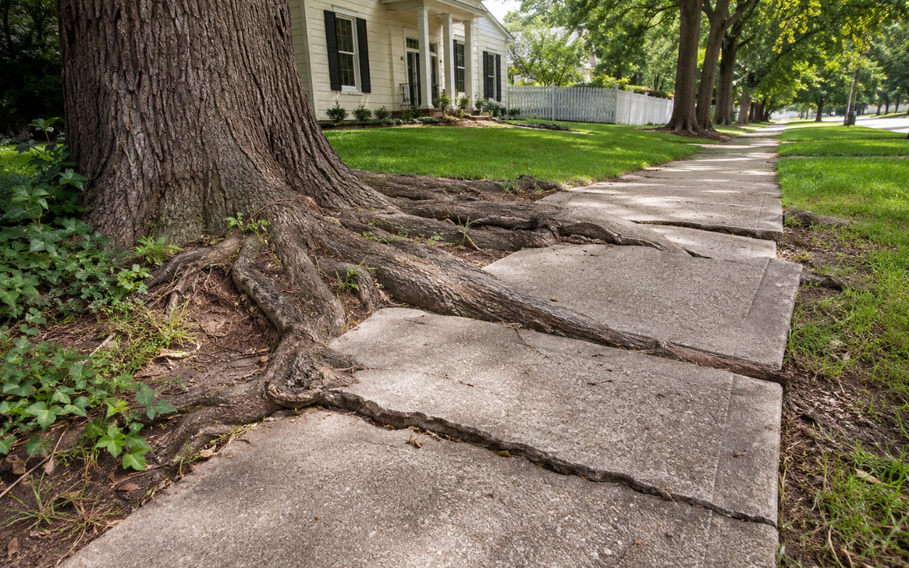 Overgrown tree roots in Alabama causing surface roots lawn damage