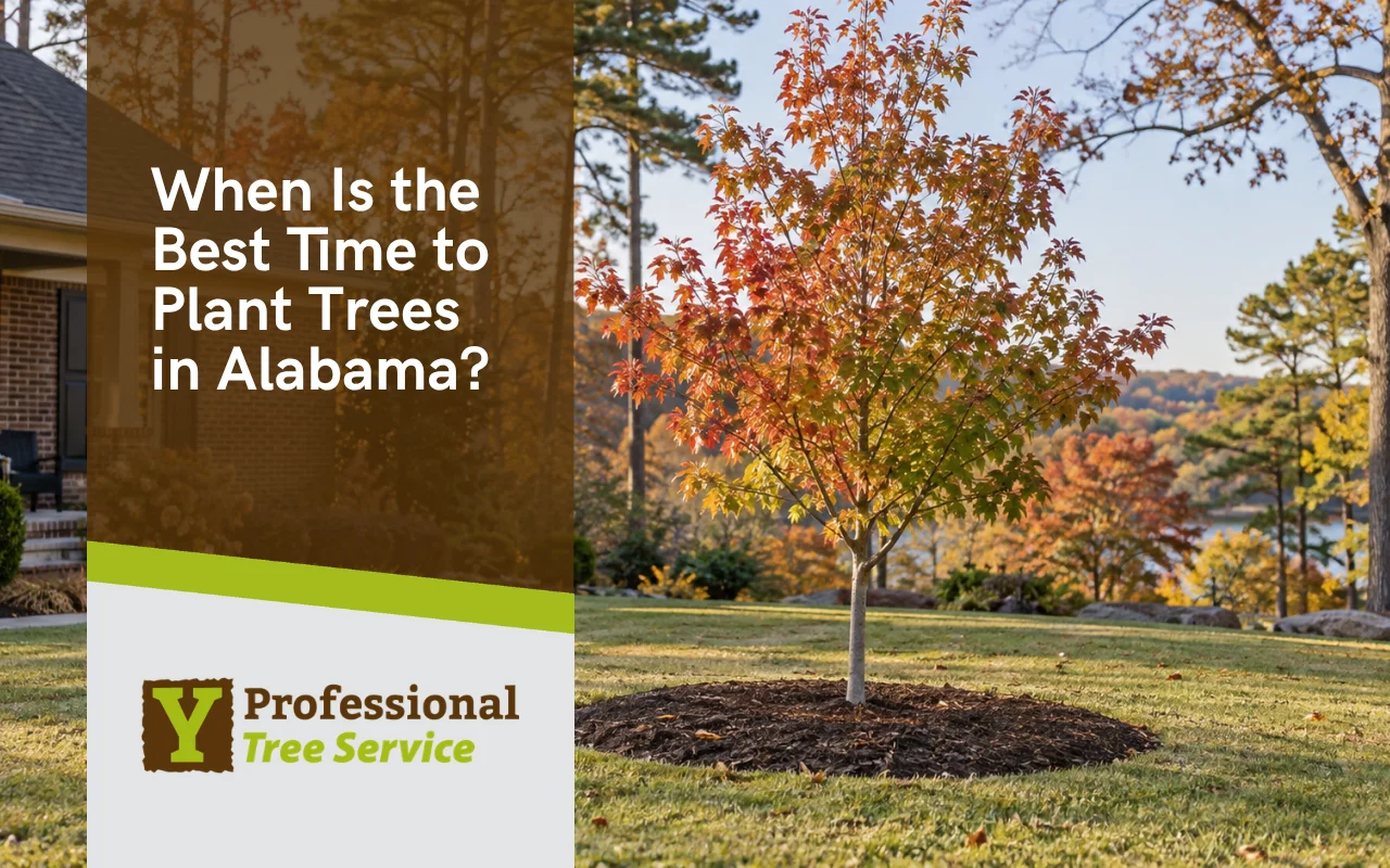Young tree planted during fall in an Alabama landscape