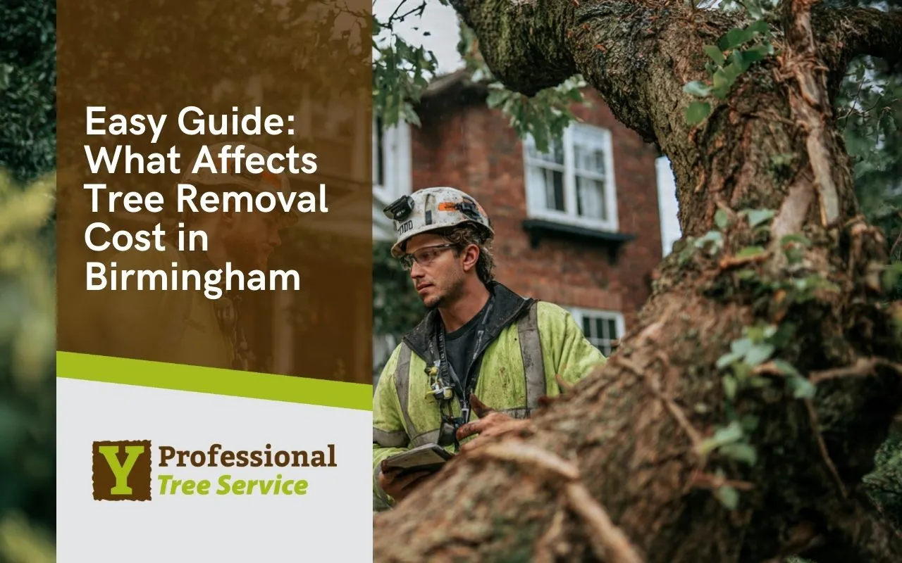Tree crew assessing yard access factors that affect Tree Removal Cost in Birmingham