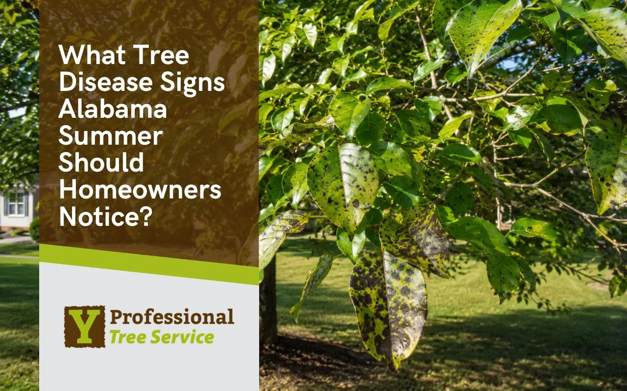 Tree disease signs Alabama summer showing spotted leaves on a yard tree